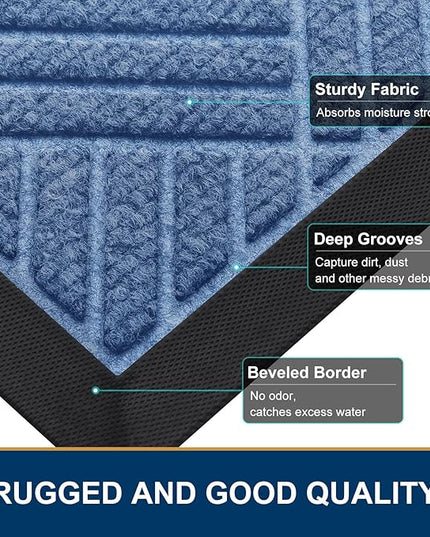 Smiry Front Door Mat Outside Entrance, Heavy Duty Outdoor Indoor Mat, Natural Rubber Doormat, Non Slip, Trap Dirt and Moisture, Easy Clean, Low Profile Patio Porch Entryway Mat, 47x32, Blue