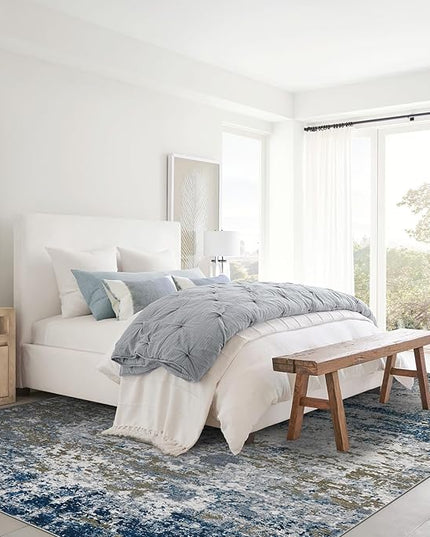 Modern Abstract Area Rug 3x5 Non Slip Non Shedding Rug Low Pile Stain Resistant for Bedroom Living Room,Navy