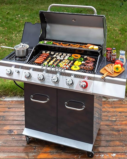 Royal Gourmet GA5404G 5-Burner Propane Gas Grill with Side Burner & Warming Rack, Outdoor BBQ Grill with 64,000 BTUs Output & 774 Sq. in. Cooking Area for Outdoor Barbecue, Grey