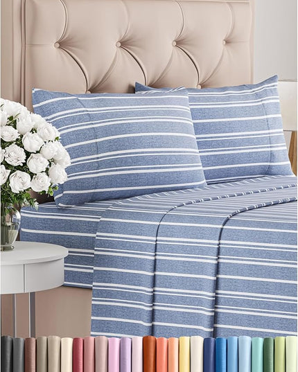 King Size 4 Piece Sheet Set - Comfy Breathable & Cooling Bed Sheets Set - Hotel Luxury Bedding for Women, Men, Kids, Teens, Boys & Girls - Deep Pockets, Soft, Wrinkle Free - Oeko-Tex - Blue Stripes 3
