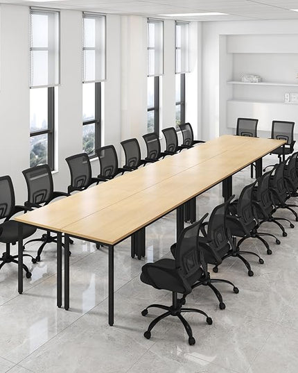 Bonzy Home Conference Table Chairs Set 18FT, 220"x47.2"x29.5" 8pcs Tables & 18pcs Chairs Set for Conference Room Meeting Room Office, Natural