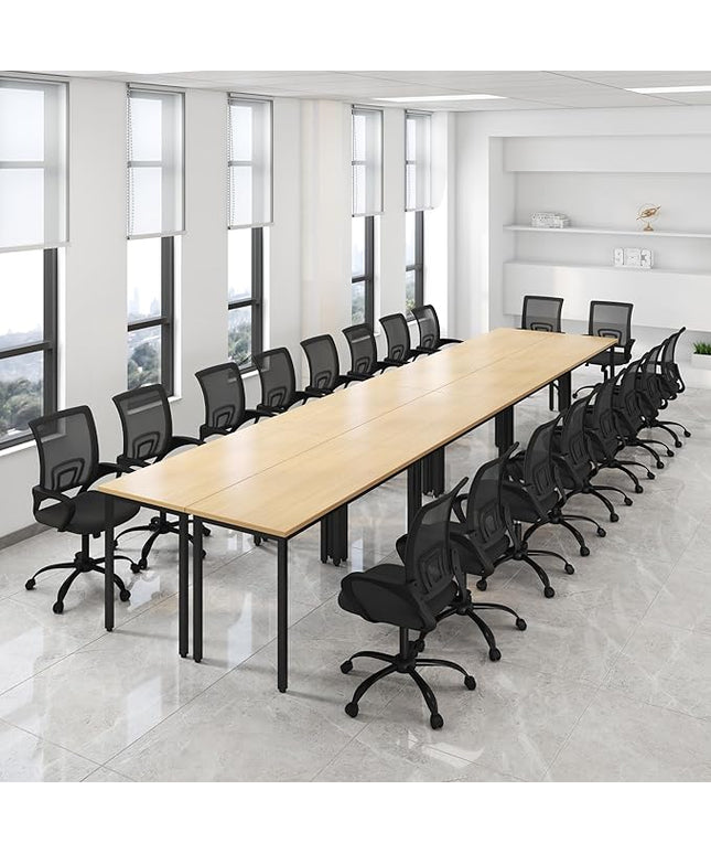 Bonzy Home Conference Table Chairs Set 18FT, 220"x47.2"x29.5" 8pcs Tables & 18pcs Chairs Set for Conference Room Meeting Room Office, Natural