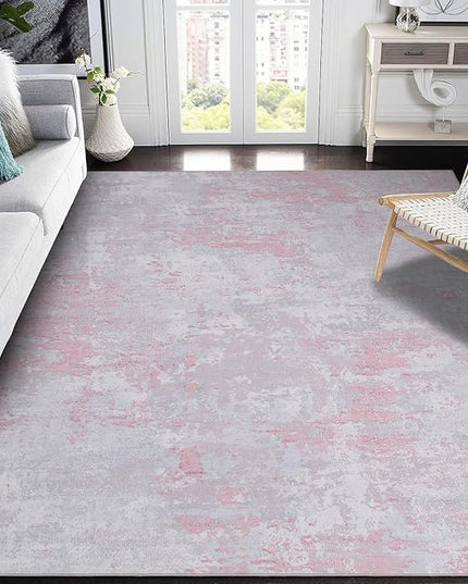 Modern Abstract Area Rug 9x12 Non Slip Non Shedding Rug Low Pile Stain Resistant for Bedroom Living Room,Grey Pink