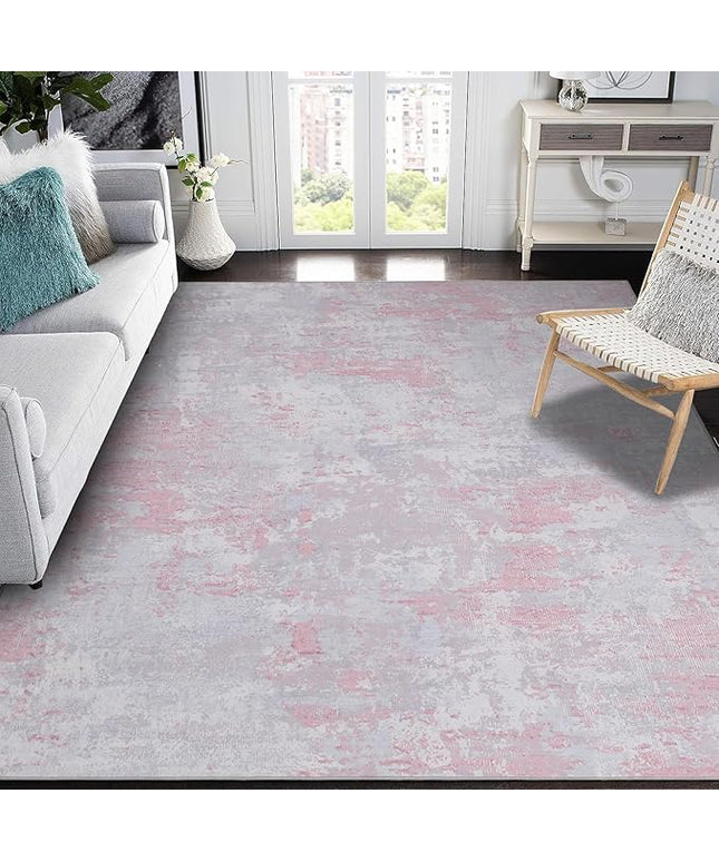 Modern Abstract Area Rug 9x12 Non Slip Non Shedding Rug Low Pile Stain Resistant for Bedroom Living Room,Grey Pink
