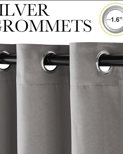 NICETOWN Chrome Gray Blackout Curtains 84 inches Long for Bedroom, Grommet Thermal Insulated Light Blocking Window Treatments for Living Room, W52 x L84, 2 Panels