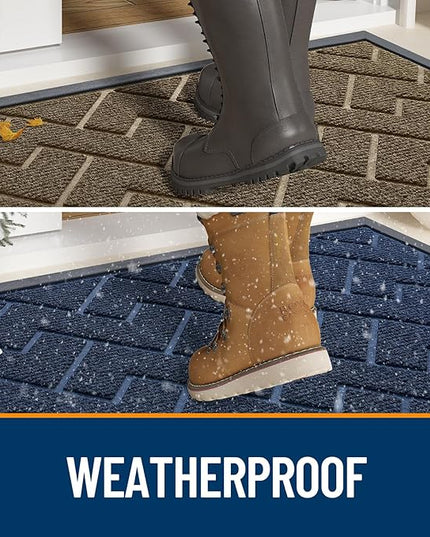 OLANLY Front Door Mat Indoor Outdoor Entrance, Waterproof All-Season, All-Weather Doormat, Sturdy Natural Rubber, Low Profile, Easy Clean Patio Porch Entryway Mat, Herringbone Brick (Brown, 59x23)