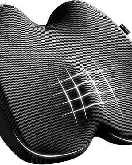 Skechers Seat Cushion, Ergonomic Memory Foam Cushion for Long Sitting Hours on Office & Home Chair, Car Seat Cushion for Sciatica, Coccyx Cushion,Black