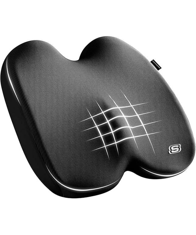 Skechers Seat Cushion, Ergonomic Memory Foam Cushion for Long Sitting Hours on Office & Home Chair, Car Seat Cushion for Sciatica, Coccyx Cushion,Black
