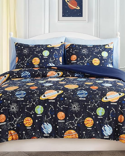 Twin Comforter Set for Boys-5 Pieces Space Glow in The Dark Twin Bedding Sets for Kids, Ultra Soft Bed in A Bag with Sheets