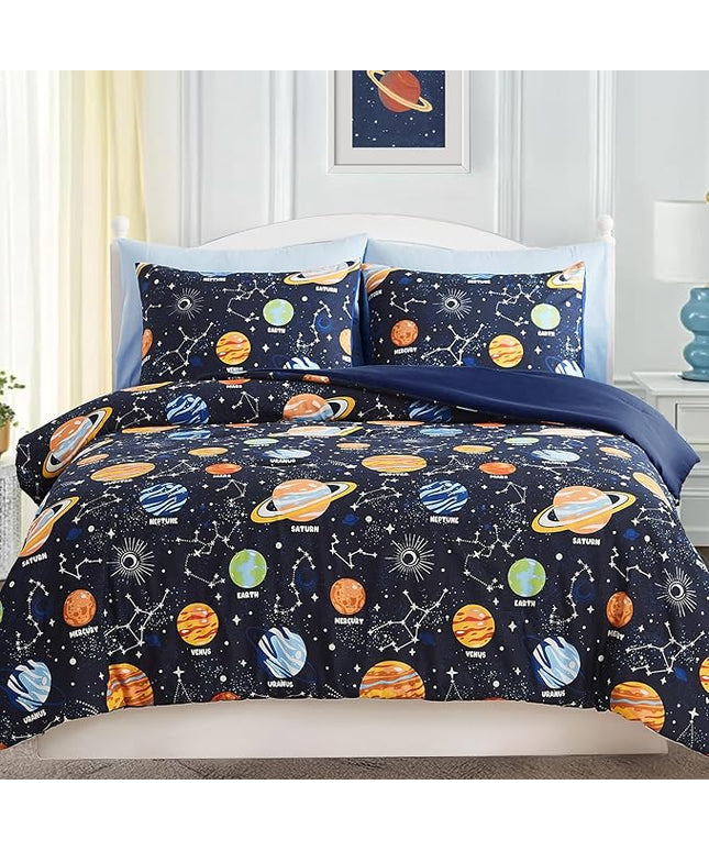 Twin Comforter Set for Boys-5 Pieces Space Glow in The Dark Twin Bedding Sets for Kids, Ultra Soft Bed in A Bag with Sheets
