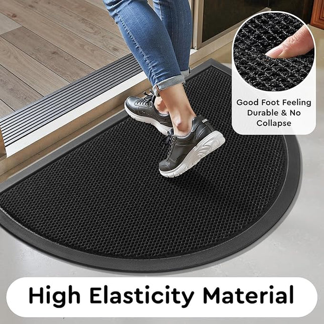 tchdio Front Door Mat Outside Entrance, Semicircular Dirt Trapper Doormat-Welcome Mat Durable, Heavy Duty Entry Mat Non Slip Rubber Mats for Outside Stain Resist Door Mats for Entryway Black 17"x29"