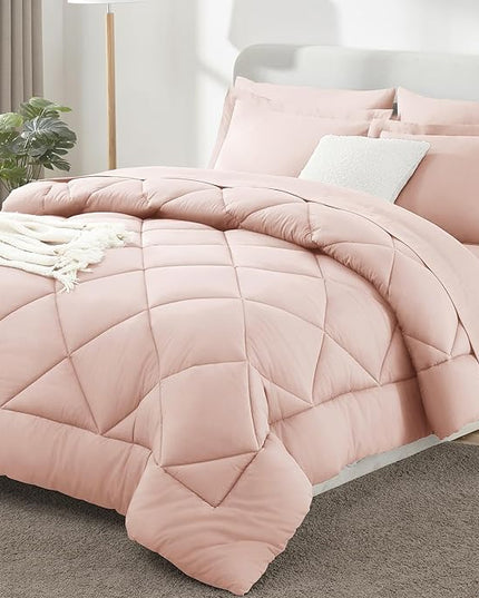 CozyLux Full Size Comforter Sets Blush Pink - 7 Pieces Bed in a Bag Full, Luxury Soft Bed Set for All Seasons, Bedding Set with Down Alternative Comforter, Sheets, Pillowcases & Shams