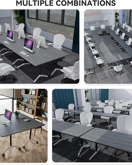 Conference Table, Folding Conference Room Tables, Modern Flip Top Seminar Training Meeting Table with Wheels, Modular Foldable Conference Tables for Home Office Classr (Gray 8 Pack 55.1inch)