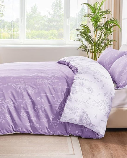 Love's cabin Lavender Twin Comforter Set - Twin XL Size Comforter Set Dorm Bedding, 2 Pieces Cute Floral Bedding, Soft Reversible Flowers Comforter, 1 Comforter & 1 Pillow Sham