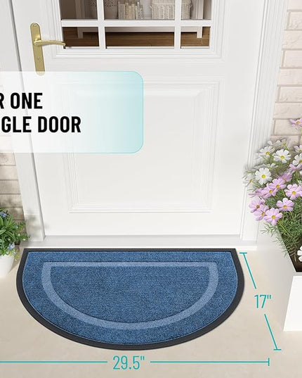 OLANLY Half Circle Door Mat Indoor Outdoor Entrance Welcome, Waterproof All-Season, All-Weather Doormat, Sturdy Natural Rubber, Low Profile, Easy Clean Patio Porch Entryway Mat, 29.5x17, Light Blue