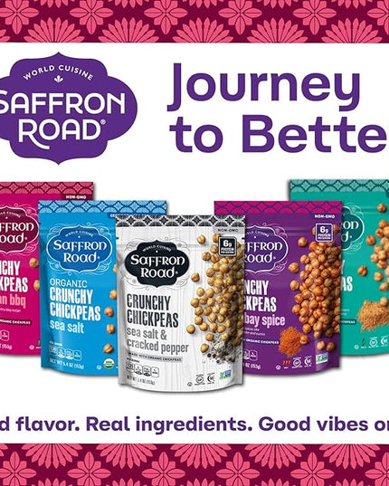 Saffron Road Roasted Korean BBQ Crunchy Chickpeas | High-Protein, Vegan, Gluten-Free, Non-GMO, Halal & Kosher Certified Snack | 5.4 oz Resealable Pouch | Pack of 6