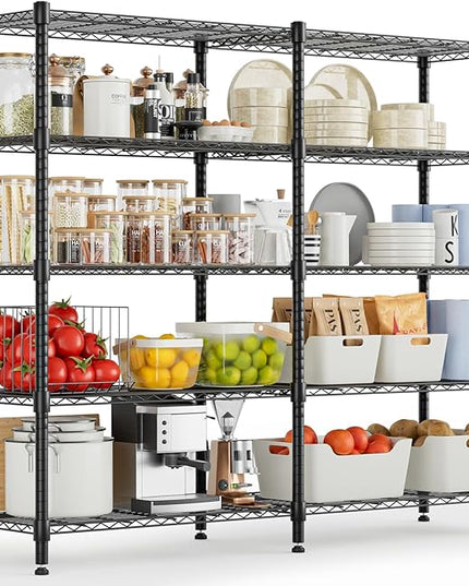 Himimi 72" W Wire Rack Shelving-2000LBS Capacity, Adjustable Storage Shelves Metal Shelves for Storage, 5-Tier Heavy Duty Wire Organizer for Kitchen, Garage, Pantry, 72" W x 18" D x 72" H, Black
