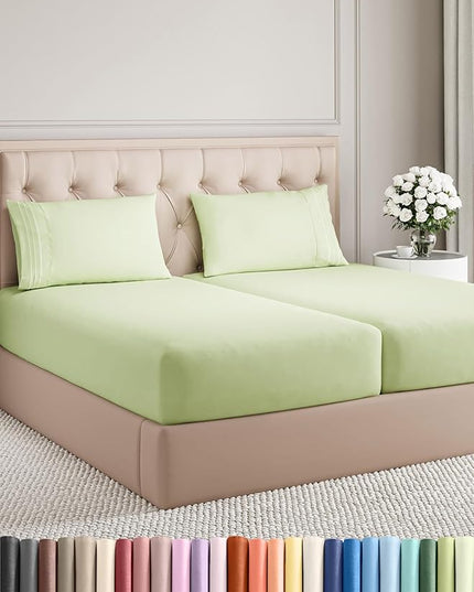 Split King Size 5 Piece Sheet Set - Comfy Breathable & Cooling Bed Sheets Set - Hotel Luxury Bedding for Women, Men, Kids, Teens, Boys & Girls - Deep Pockets and Wrinkle Free - Oeko-Tex - Light Sage