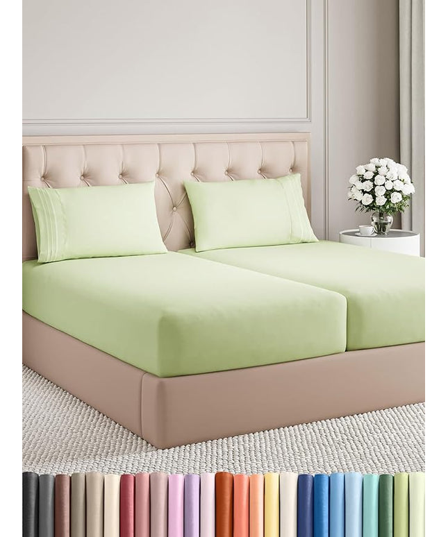Split King Size 5 Piece Sheet Set - Comfy Breathable & Cooling Bed Sheets Set - Hotel Luxury Bedding for Women, Men, Kids, Teens, Boys & Girls - Deep Pockets and Wrinkle Free - Oeko-Tex - Light Sage