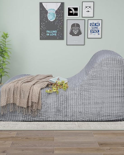 Rattaner Corduroy Chaise Lounge Chair Couch Indoor Boneless Oversized High-Density Sponge Soft Sofa for Yoga, Grey
