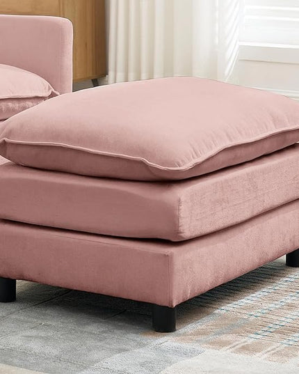 SZLIZCCC 56.3''D Oversized Chaise Lounge Chair Indoor, Comfy Chenille Upholstered Sofa Chair with Ottoman, Deep Seat Single Sofa Couch with 1 Pillow for Living Room (Pink, 56.3"- Single Seat)