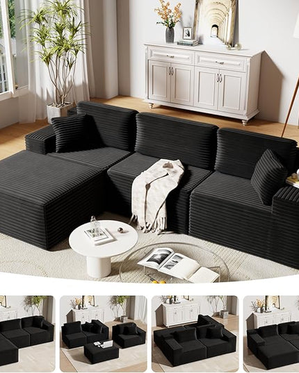 Bashaw 108" Cloud Sectional Couch Sofa with L-Shape Chaise, Modern Modular Sofa Couch Upholstered Couches for Living Room Bedroom, No Assembly Required (Black, L Shape)
