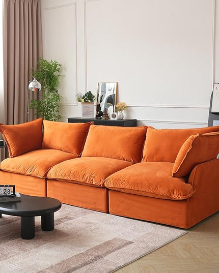 JACH 122.82" Cloud Sectional Couch for Living Room, Modular 3 Seater Sofas, Convertible Sectional Couches, Cushion Covers Removable, Two Corners and One Middle Sofa for Living Room (Orange)