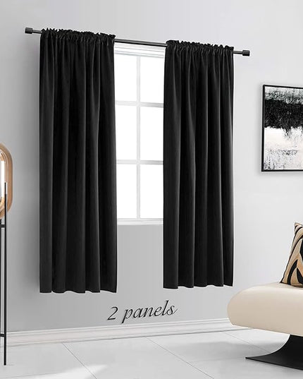 DONREN 99% Blackout Curtain Panels for Bedroom - Thermal Insulated Room Darkening Curtains for Living Room, 2 Window Curtain Panels (52 x 63 Inch,Black)
