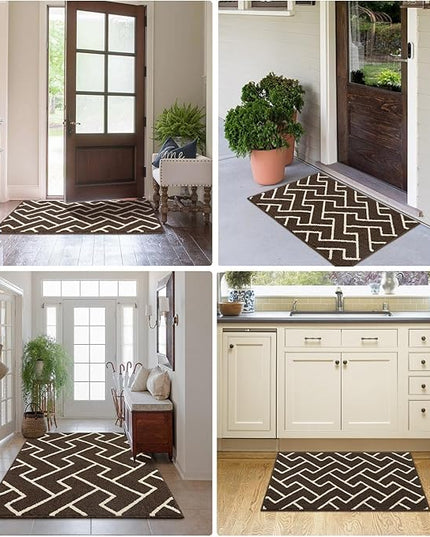 hicorfe Indoor Doormat,Front Back Door Mat Rubber Backing Non Slip Door Mats 24"x35" Absorbent Resist Dirt Entrance Doormat Inside Floor Mats for Entryway Washable Low-Profile(Light Brown)
