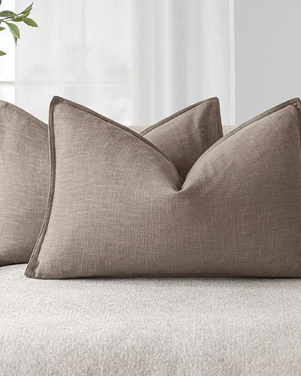 Foindtower Pack of 2, Decorative Linen Soild Throw Pillow Covers Accent Lumbar Cushion Case Boho Farmhouse Pillowcase for Chair Couch Sofa Bedroom Living Room Home Decor 12 x 20 Inch Brown Tan