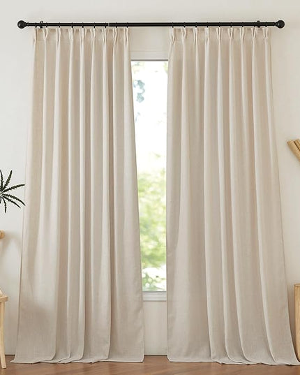 NICETOWN Cream Beige Linen Blackout Curtains for Bedroom 84 Inches Long, Back Tab/Rod Pocket Living Room Drapes, Thermal Insulated Textured Country Farmhouse Curtains, 2 Panels, 52" W x 84" L