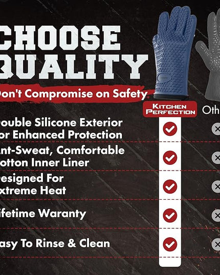 KITCHEN PERFECTION Silicone Smoker Oven Gloves -Extreme Heat Resistant BBQ Gloves -Handle Hot Food Right on Your Smoker Grill Fryer Pit|Waterproof Oven Mitts Grill Gloves |Superior Value Set+3 Bonuses