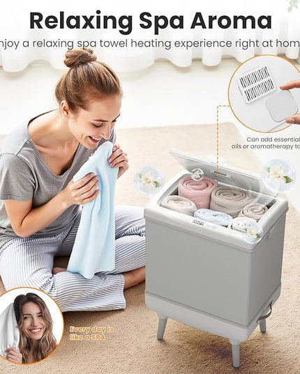 Towel Warmer for Bathroom with Bucket, 35L Foldable Towel Warmer,Fast Heating & Drying Modes,Fits Up to 3 Oversized Towels or 2 Bathrobes,Removable Hanging Hooks,24H Timer, Home & Spa