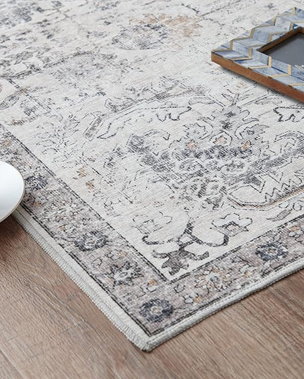 jinchan Kalen Runner Rug 2x10 Washable Hallway Rug Vintage Indoor Thin Retro Floor Cover Distressed Gray Floral Country Lightweight Non Slip Carpet for Entryway Bathroom Bedroom Living Room Grey