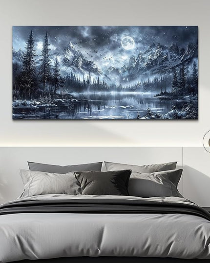 FUHAIHUA Large Canvas Wall Art For Living Room Wall Decor For Bedroom Office Decoration Black And White Wall Painting Forest Landscape Picture Hotel Artwork Poster Home Decor Ready to Hang 30X60 In