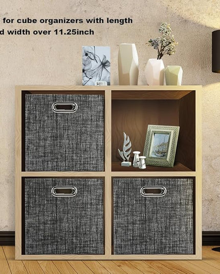 Posprica Collapsible Storage Cubes,11×11 Heavy Duty Fabric Stroage Basket Bins, 4pcs,Black