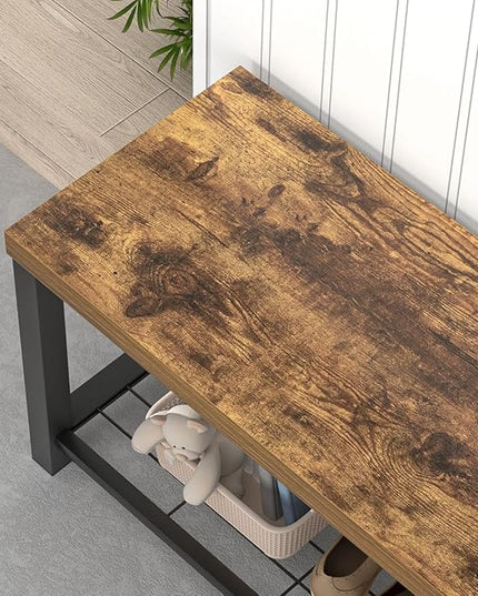 EXCEFUR Entryway Bench, Modern Wood and Metal Storage Bench for Hallway Front Door Entrance, Industrial Indoor Shoe Rack Bench Seat for Living Room Bedroom, 43.3 Inch Rustic Brown