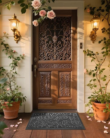 Yimobra Door Mat Outside Entrance 29.5x17, Waterproof Sturdy Outdoor Mats for Front Door, Heavy Duty Non-Slip Doormat for Garage Patio Entryway Indoor, Easy Clean, Grey