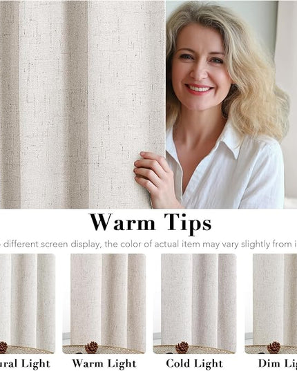 H.VERSAILTEX 100% Blackout Curtains Linen Textured Blackout Curtains for Bedroom Full Light Blocking Thermal Insulated Curtain Panels 84 Inches Long Energy Saving with White Liner, 2 Panels, Ivory