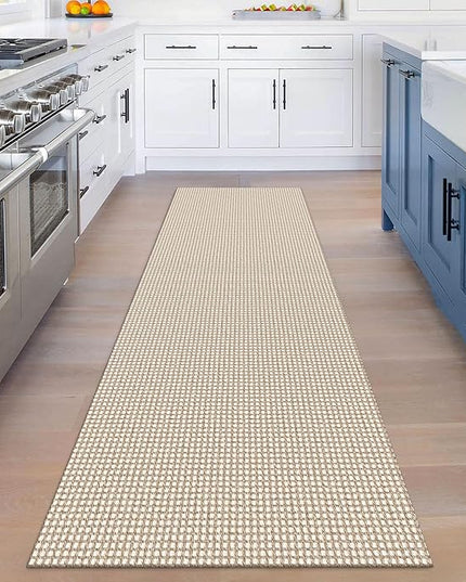 KOZYFLY Runners for Hallways 3x8 ft Washable Kitchen Runner Non Slip Rubber Backed Hall Runners Cotton Entryway Runner Rugs Floor Carpet for Indoor Backdoor Bedroom Kitchen, Ivory/Khaki