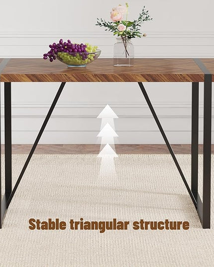 FURNITO 55" Modern Dining Table for 4–6, Rectangular Dark Wood Table with Black Metal Legs, Farmhouse Kitchen Dining Table for Home or Apartment, Durable & Easy Assembly Design