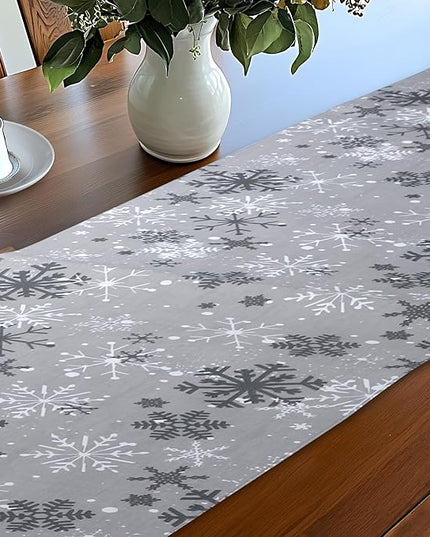 Urban Villa Christmas TableRunner Grey Snowflake Table Runner 14”x72” 100% Cotton Over Sized Runner Heavier Quality Table Runner for Christmas Celebrations Dining WeddingDinner Parties Everyday Use