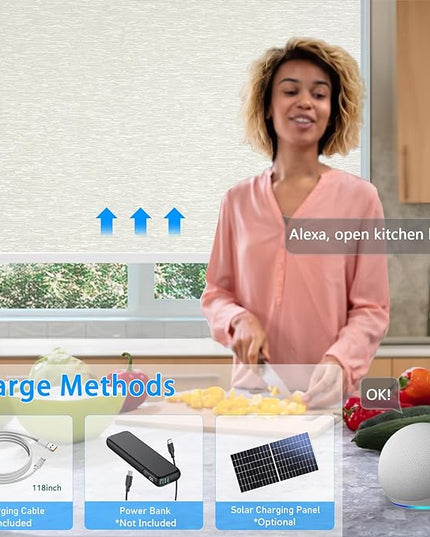 Motorized Blinds with Remote Cordless Automatic Motorized Shades Custom Blinds for Windows Smart Curtains Compatible with Alexa Google Home(Blackout Jacquard Beige,W55 x H72in)