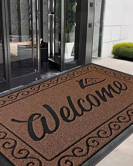Yimobra Welcome Mat, Heavy Duty Sturdy Door Mats for Home Entrance Outdoor Indoor, Front Doormat for Outside Patio Floor Entry Porch Garage Office, Waterproof, Low Profile, 47 x 24, Maroon