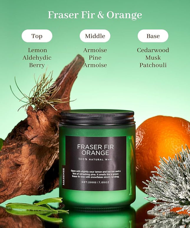 M&SENSE Fir & Orange Scented Natural Soy Wax Non Toxic Candle for Home, Cotton Wick Christmas Tree Scented 7.05oz Up to 50 Hours Holiday Aromatherapy Candle for Relaxation