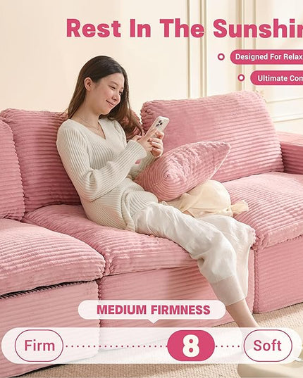 106.3” Sectional Couches for Living Room, Cloud Couch, Modular Sectional Sofa, Convertible Sofas Bed, Deep Seat Sofa, Corduroy, Pink