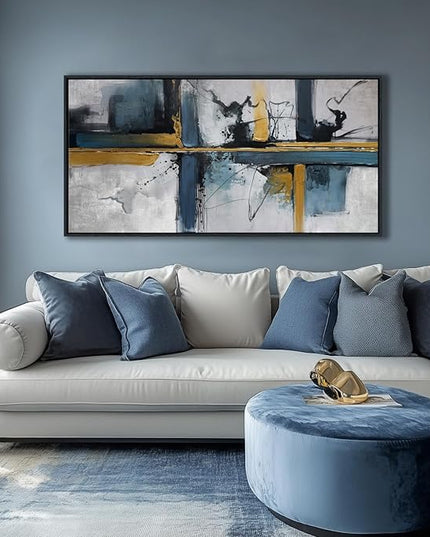 Abstract Canvas Wall Art Framed Modern Wall Art for Living Room Navy Blue Artwork for Walls, Above Bed Wall Decor With Navy and Gold for Bedroom and Living Room Office Pictures Wall Decor 24×48IN