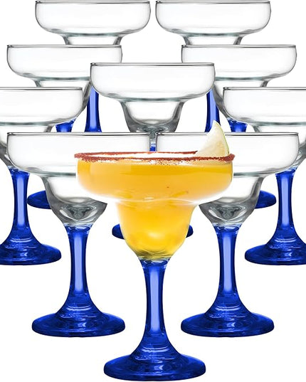 DISCOUNT PROMOS 10 Margarita Glasses Set, 9 oz. - Classic, Smooth, Barware, Glassware - Blue