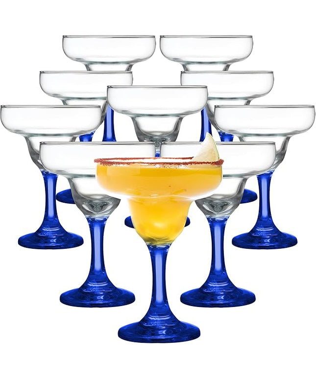 DISCOUNT PROMOS 10 Margarita Glasses Set, 9 oz. - Classic, Smooth, Barware, Glassware - Blue