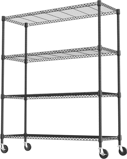 4 Tiers Storage Shelves Load 1400LBS, Metal Shelving Wire Metal Shelving Unit Shelves for Storage Adjustable Garage Shelving for Pantry Kitchen Garage Black 17.7" D x 47.3" W x 62.7" H